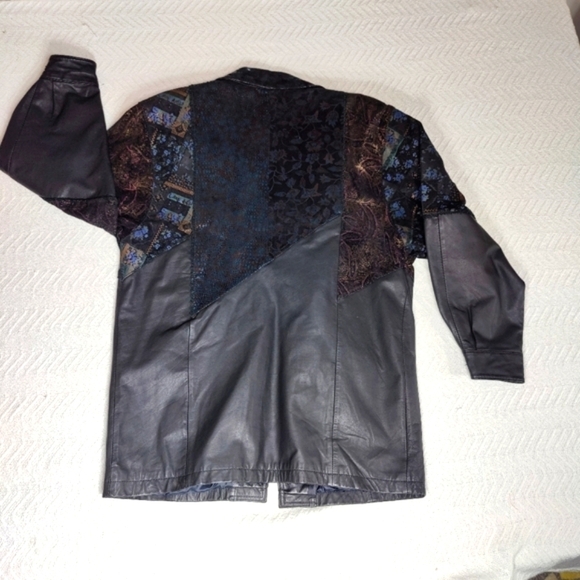 Vintage Leather Jacket Patchwork Floral Paisley Eclectic Grandma Women's size S - Picture 2 of 16